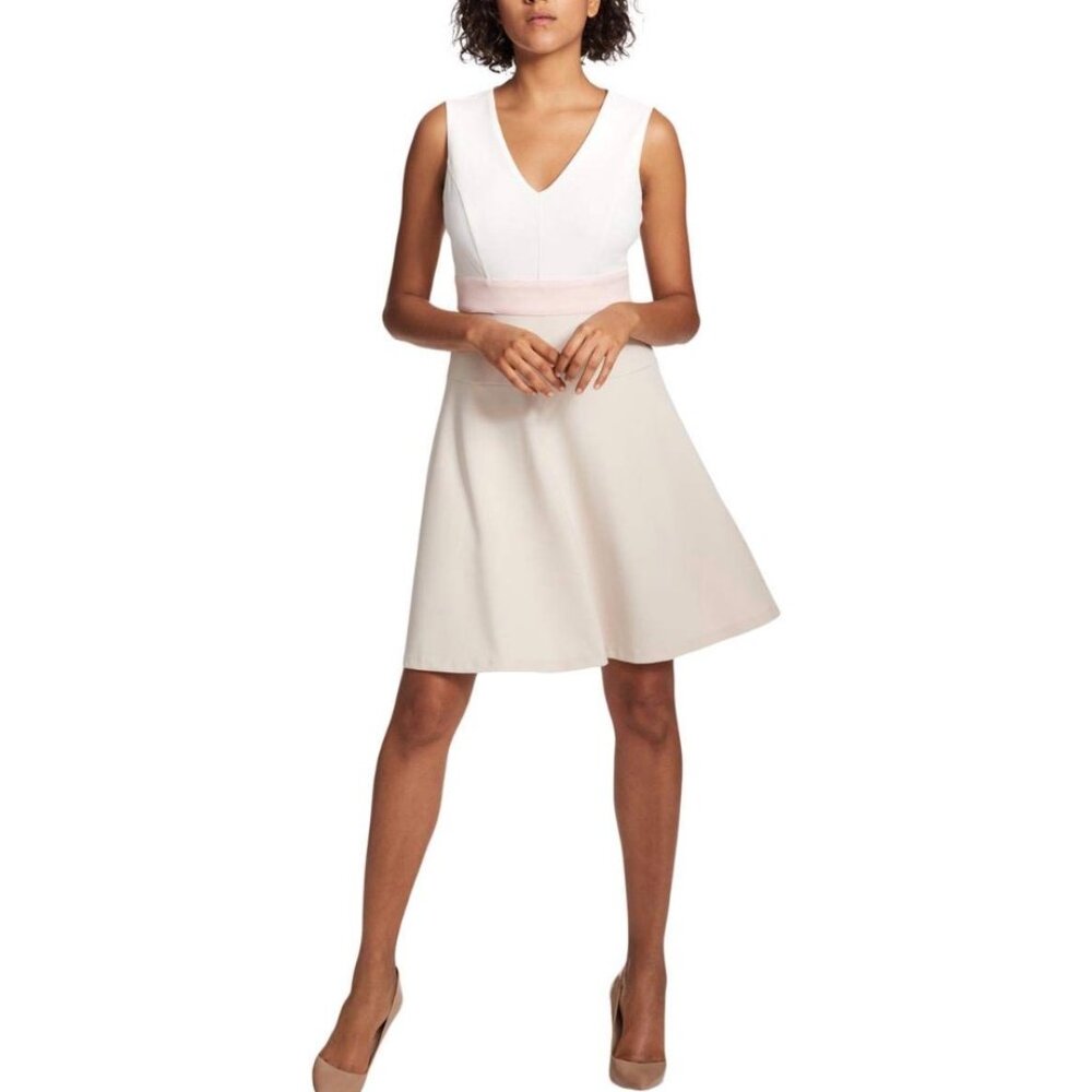 Tommy Hilfiger Women's Scuba Crepe V Neck Tri Colorblock Midi V-NeckDress Sz 12
